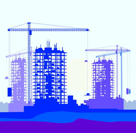 construction site with cranesのイラスト素材