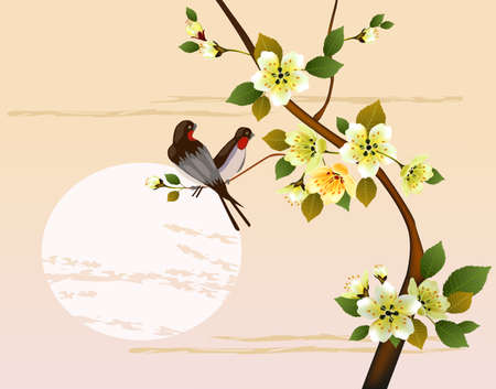 sakura .Evening in the garden blooming cherryのイラスト素材