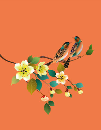 Sakura, bird. postcard.のイラスト素材