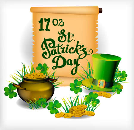 St. Patrick`s Day greeting. Vector illustration. Happy St Patricks Day.Blurred Green Backgroundのイラスト素材