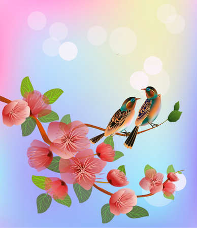 Nature background with blossom branch of pink sakura flowers.のイラスト素材