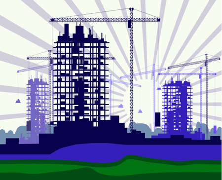 Vector banner of construction site with cranesのイラスト素材
