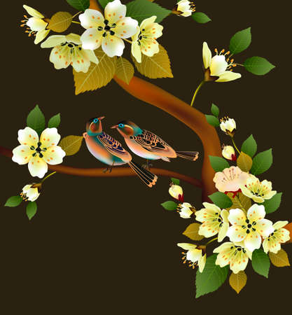 Vector illustration spring. All wakes up, flowers sakura blossom.Postcardのイラスト素材