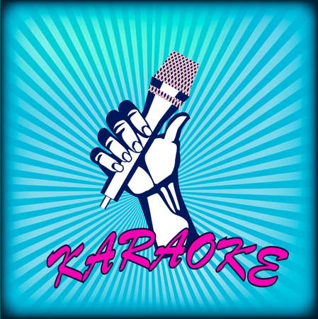 Vector illustration of a hand with a microphone, karaoke. Singing to music.のイラスト素材
