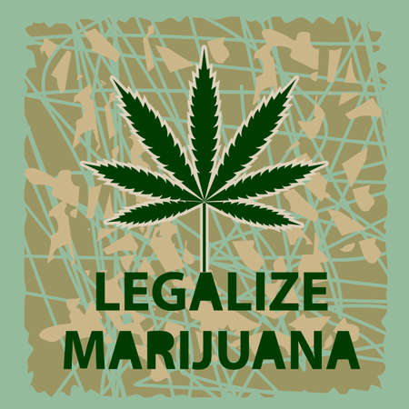 Vector banner of marijuana legalization. A leaf of marijuana on a green background.のイラスト素材