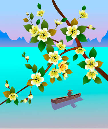 Spring. All wakes up, flowers sakura blossom.のイラスト素材