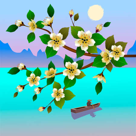 Spring. All wakes up, flowers sakura blossom.のイラスト素材