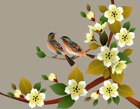 Spring. Sakura flowers are blooming. Springtime flowering of trees.のイラスト素材