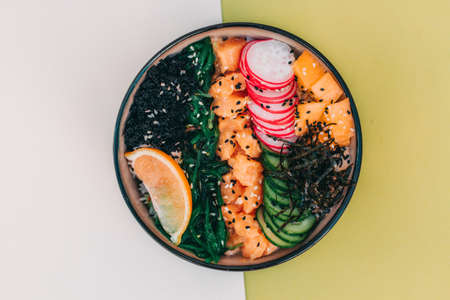 flat lay. close-up of a Hawaiian dishの写真素材