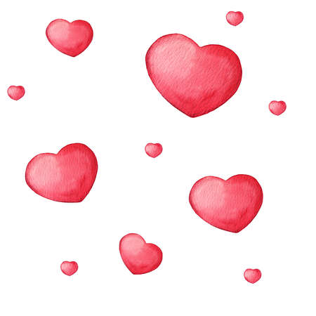 Watercolor many hearts isolated on white background. Illustration for Valentines Day use for...