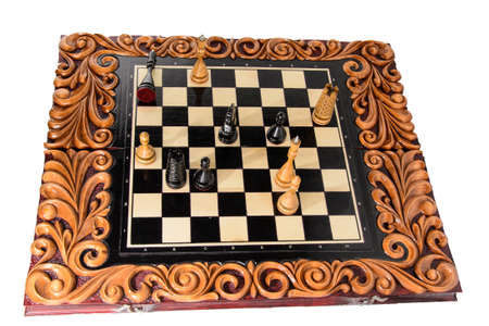 wooden chessboard handmade. woodcarving. game of chess