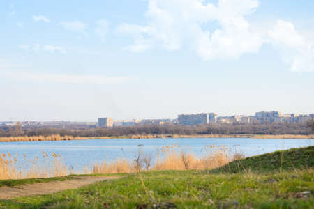 City after the lakeの写真素材