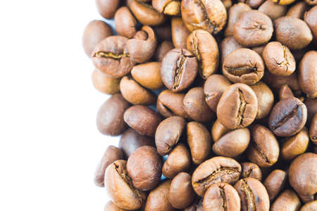 A lot of fried coffee beans close-up. background. Copy spaceの写真素材