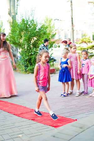Alchevsk, Ukraine - August 24, 2017: children's party with an animator.のeditorial素材