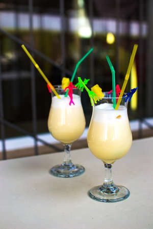 Homemade Frozen Pina Colada Cocktail with a Pineapple Garnish.の写真素材