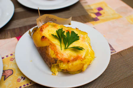 stuffed potatoes cooked by children in class.の写真素材