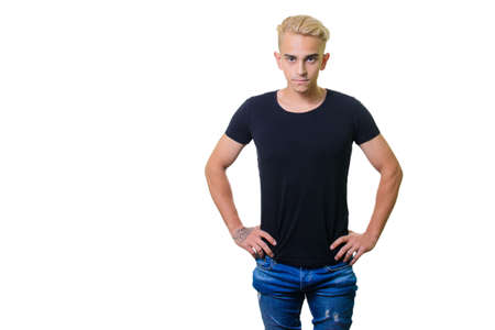 handsome trendy young guy in a black shirt .