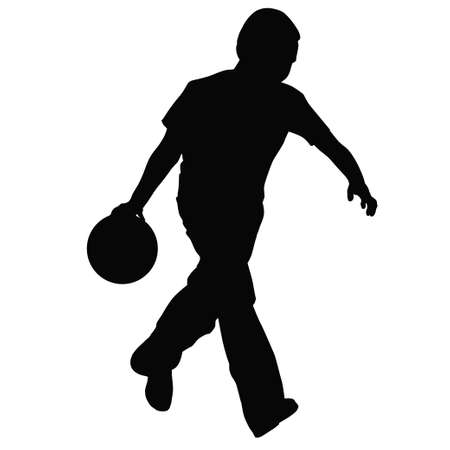 A young boy playing in a bowling alleyのイラスト素材