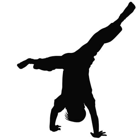 A young boy stands on his hands outstretched to the side legsのイラスト素材