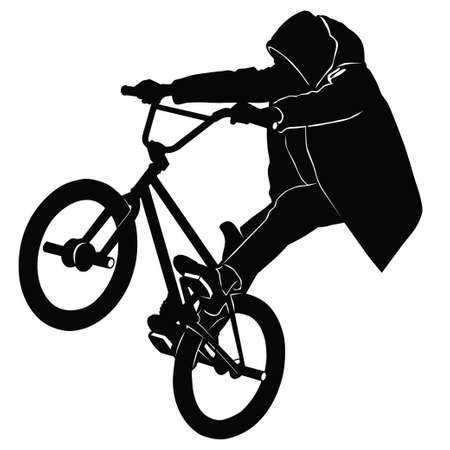 Teenager riding a BMX bicycle in BWのイラスト素材