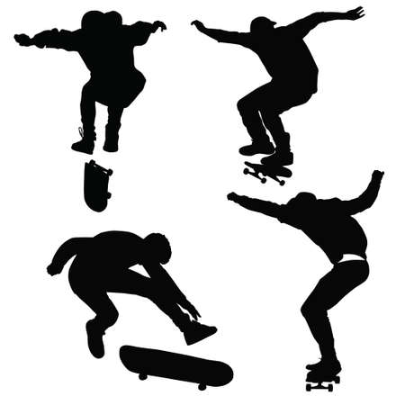 Teenagers ride on a skateboard in BWのイラスト素材