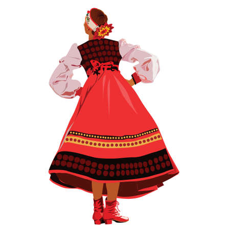 The girl in national costume dancing on hollydayのイラスト素材