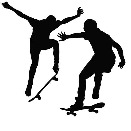 Young man riding a skateboard in black and white toneのイラスト素材