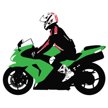 Biker on motorcycle travels - silhouette with green colourのイラスト素材
