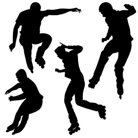 Silhouette of a young man, jumping on roller skatesのイラスト素材