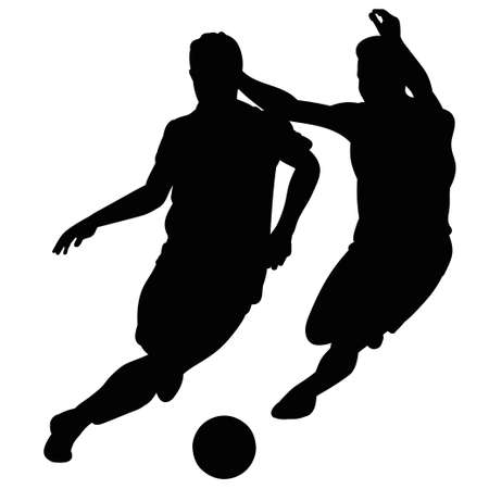 Soccer players fighting for the ball in a football matchのイラスト素材