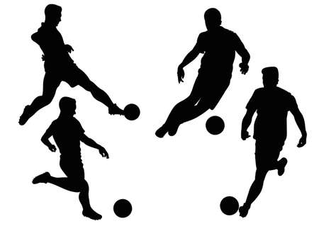 Soccer players fighting for the ball in a football matchのイラスト素材