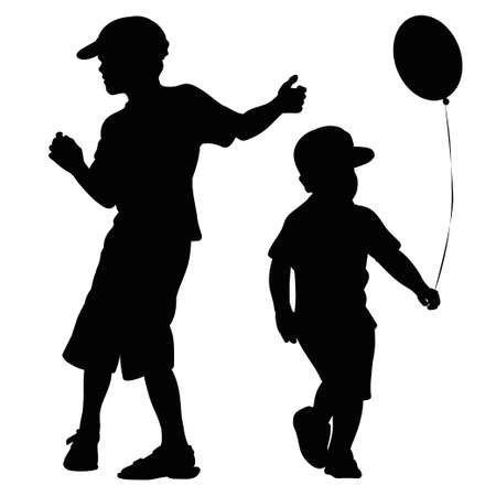 Silhouettes playing small children in blackのイラスト素材