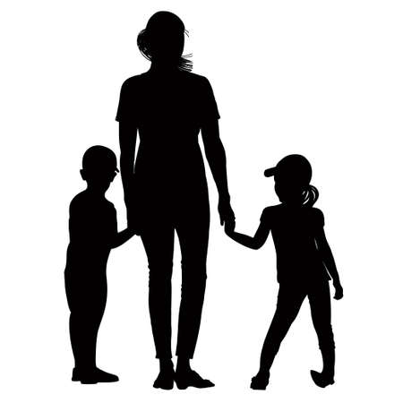 Silhouette of mother holding hands his son and daughterのイラスト素材