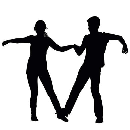 Silhouette of a young couple performing a dance - blackのイラスト素材