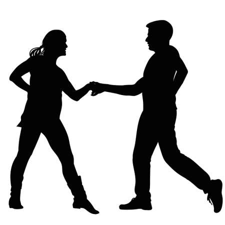 Silhouette of a young couple performing a dance - blackのイラスト素材