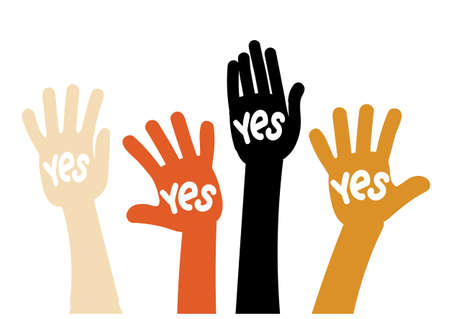 Symbol vote - raised his hands with the words "Yes"のイラスト素材