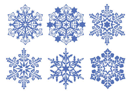 Set of snowflakes simple form blue on whiteのイラスト素材