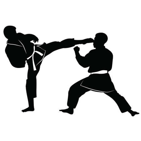 Silhouette of athletes involved in martial arts sparring- vectorのイラスト素材