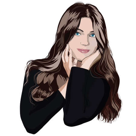 Portrait of a girl with long hair in color - vectorのイラスト素材