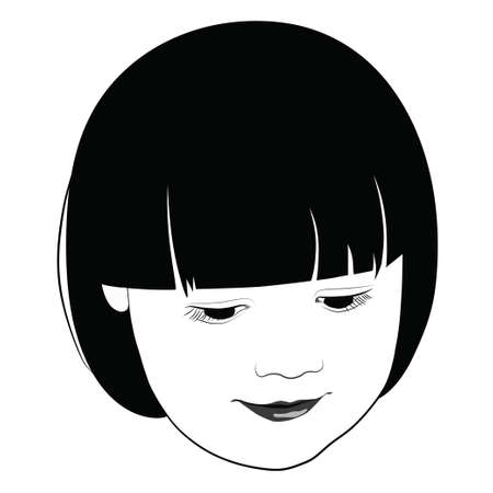 The head of a little girl looking down - vector illustrationのイラスト素材