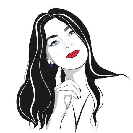 Portrait of a girl with long hair - vector illustrationのイラスト素材