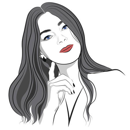 Portrait of a girl with long hair - vector illustrationのイラスト素材