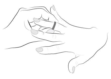 Contour drawing hands, puts a ring on a finger girl- vectorのイラスト素材