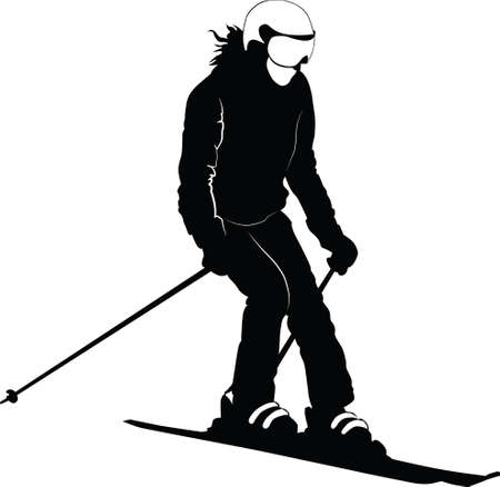 Black-and-white silhouette of the skier going down the hill - vector illustrationのイラスト素材