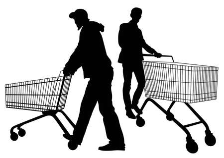 Silhouettes of men with shopping trolleys - vectorのイラスト素材