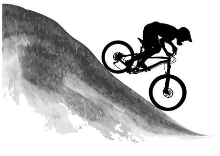 Silhouette of a biker descending on a mountain bike on a slope - vector illustrationのイラスト素材