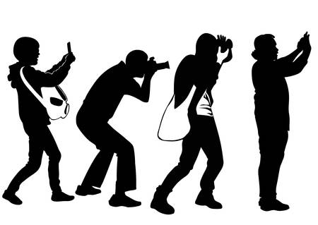 Silhouettes of people photographing during the excursionのイラスト素材
