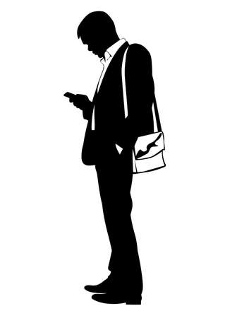 Silhouette of a man in a business suit dialing a number on the phoneのイラスト素材