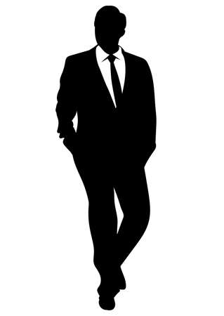 Silhouette of a business man in a suit walking with his hands in his pocketsのイラスト素材