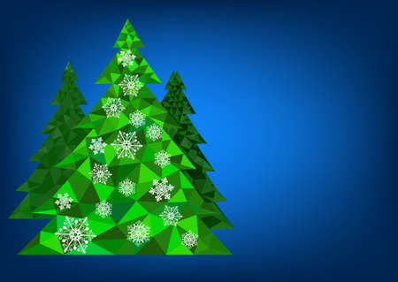 Abstract polygonal Christmas tree with snowflakes on a blue background - vectorのイラスト素材